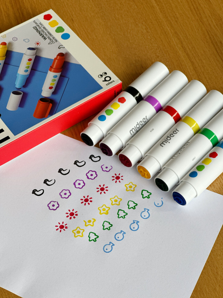 Двосторонні маркери-штампи від mideer на 6 кольорів
