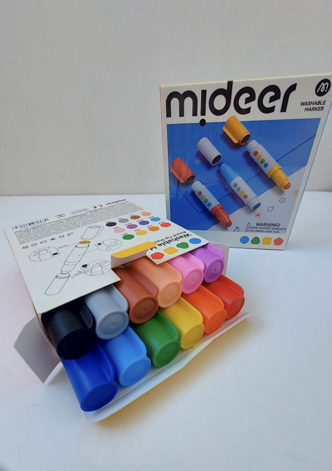 Двосторонні маркери-штампи з круглим кінцем на 12 кольорів mideer