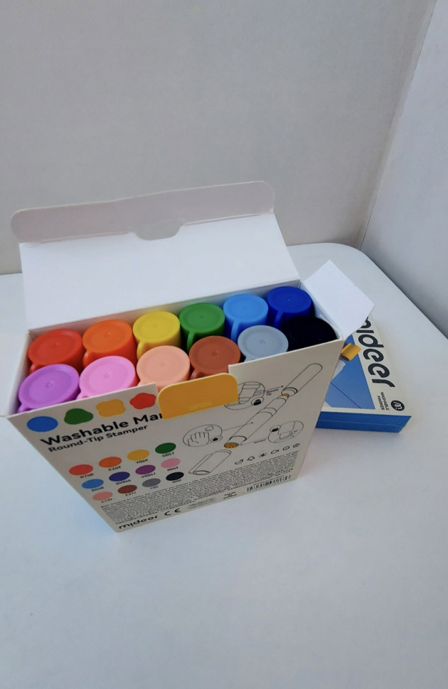 Двосторонні маркери-штампи з круглим кінцем на 12 кольорів mideer