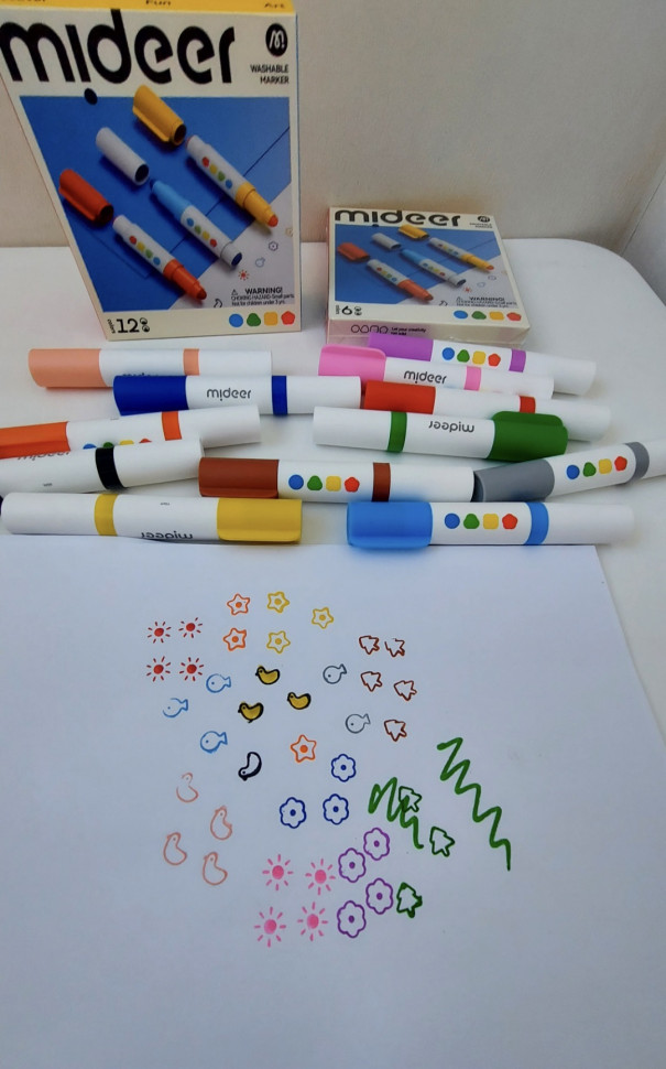 Двосторонні маркери-штампи з круглим кінцем на 12 кольорів mideer