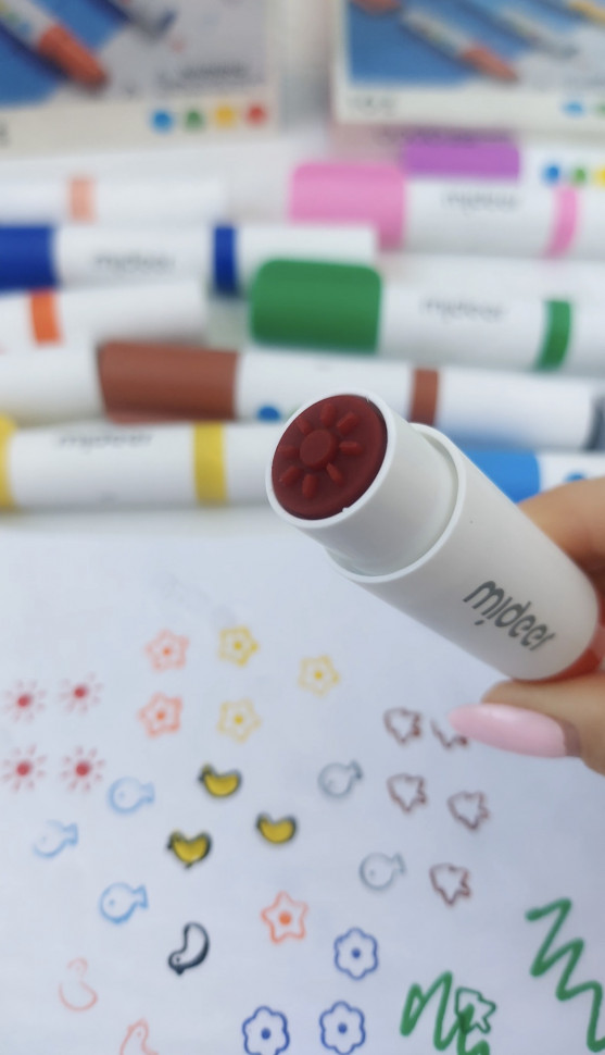 Двосторонні маркери-штампи з круглим кінцем на 12 кольорів mideer