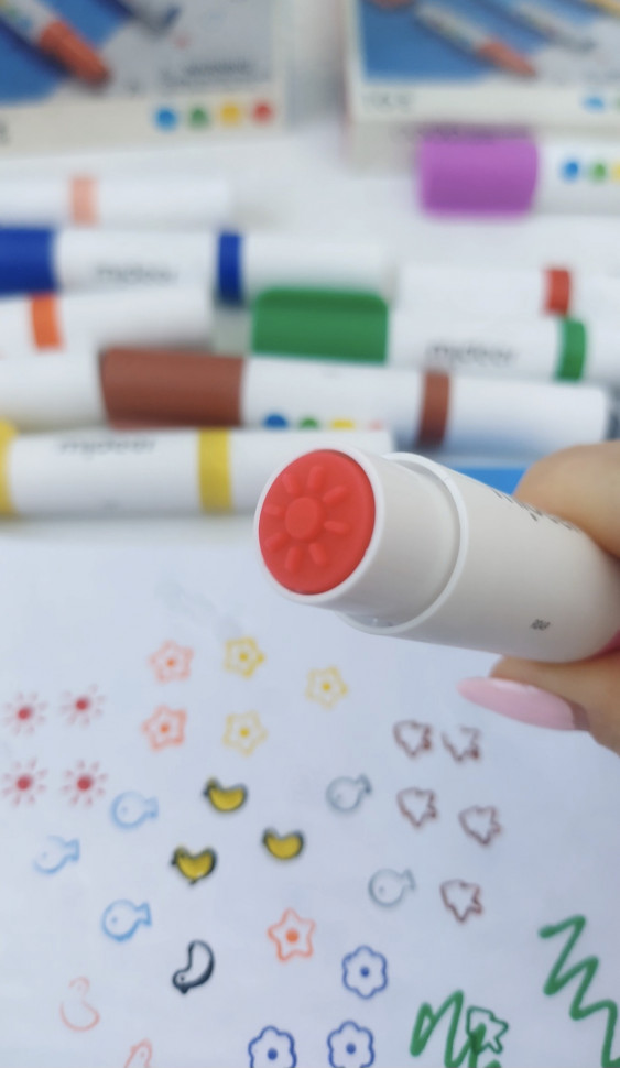 Двосторонні маркери-штампи з круглим кінцем на 12 кольорів mideer