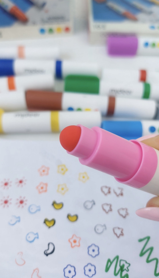 Двосторонні маркери-штампи з круглим кінцем на 12 кольорів mideer